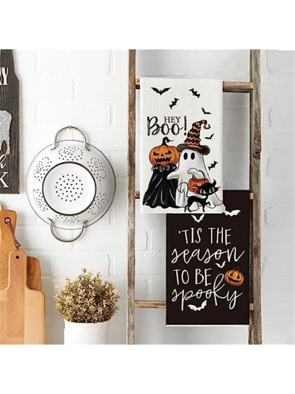 Mode Ghost Cat Halloween Kitchen Towels Set of 2 18x26 Inch